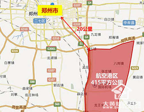 港区的区位:      航空港区处于郑州东南部,距离郑州市区约20